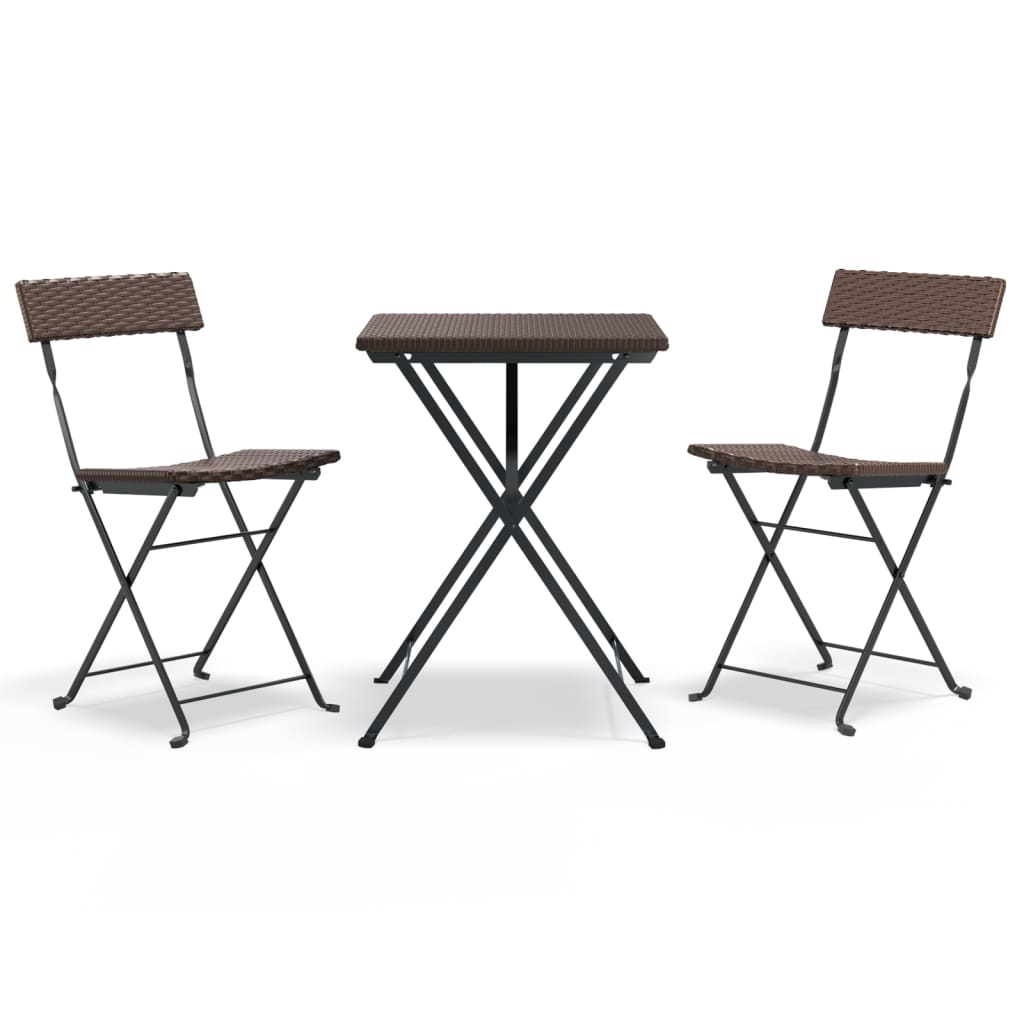 vidaXL 3 Piece Folding Bistro Set Brown Poly Rattan 2