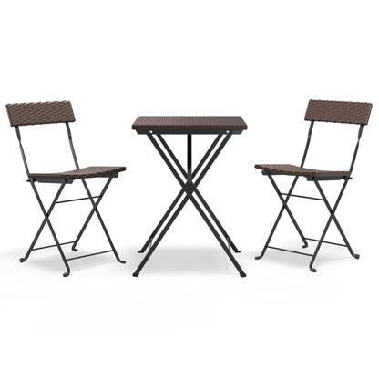 vidaXL 3 Piece Folding Bistro Set Brown Poly Rattan 2