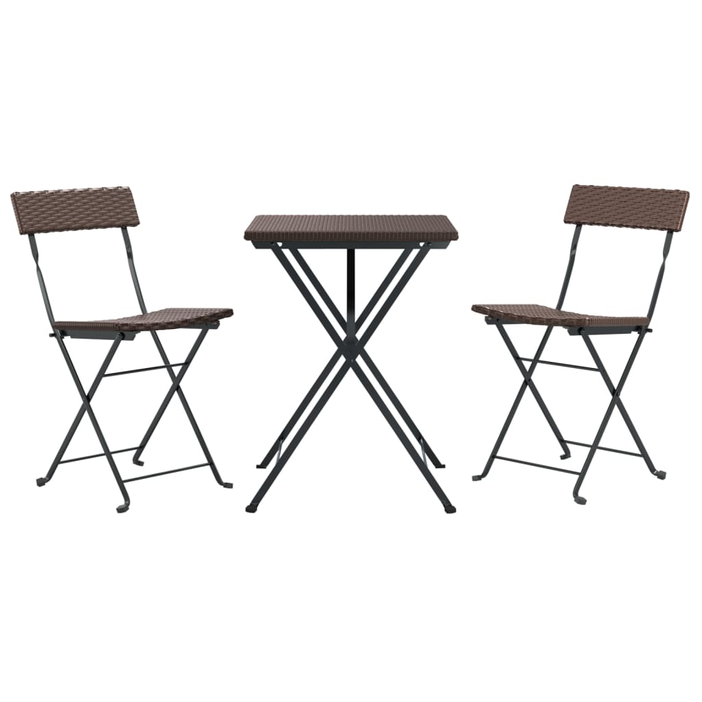 vidaXL 3 Piece Folding Bistro Set Brown Poly Rattan 3