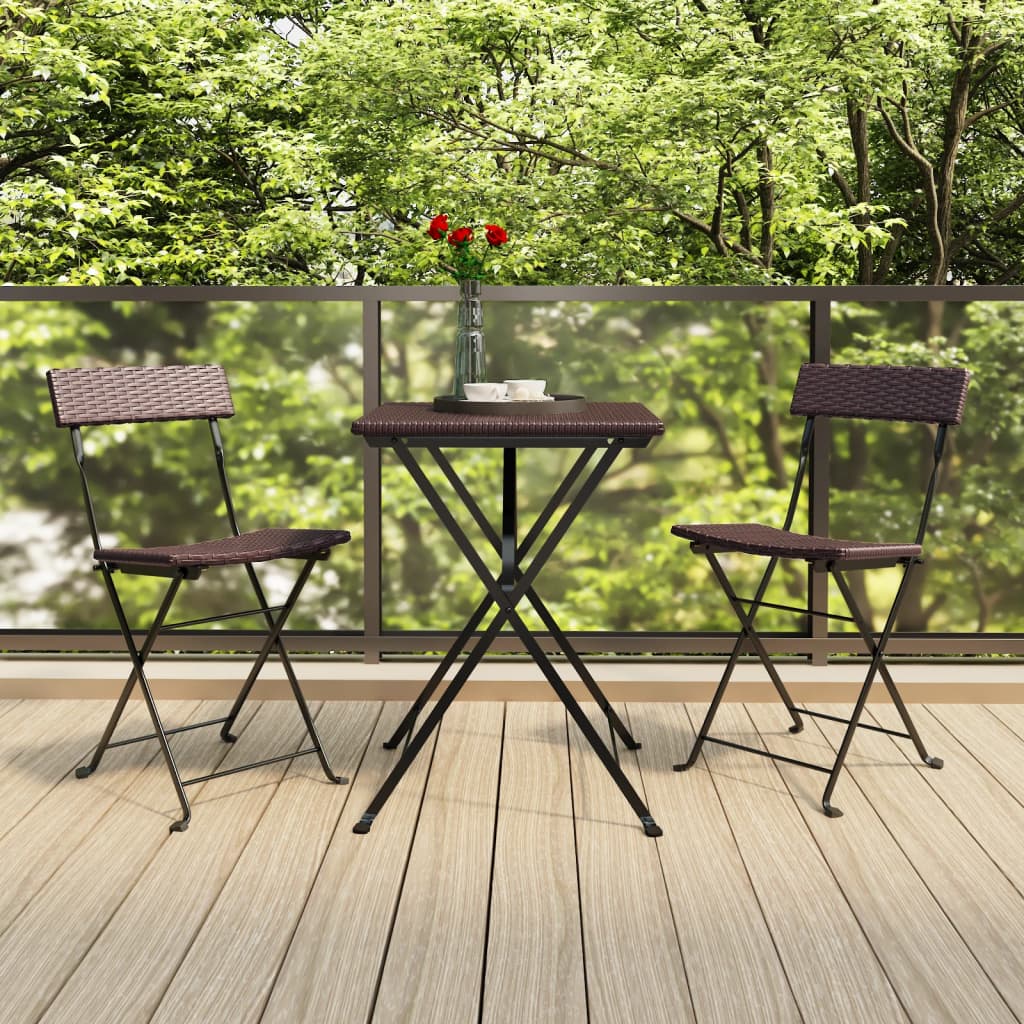 vidaXL 3 Piece Folding Bistro Set Brown Poly Rattan 1