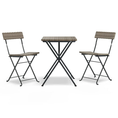 vidaXL 3 Piece Folding Bistro Set Grey Poly Rattan 2