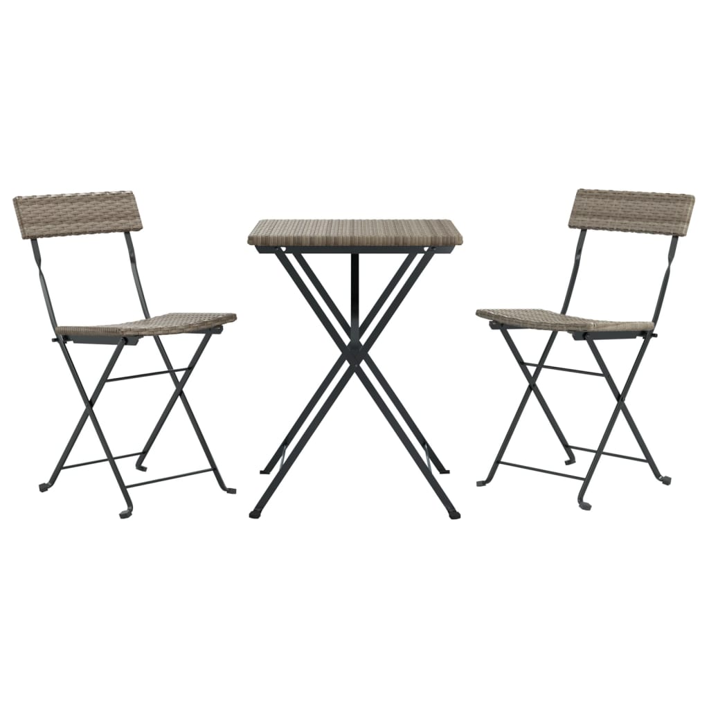vidaXL 3 Piece Folding Bistro Set Grey Poly Rattan 3