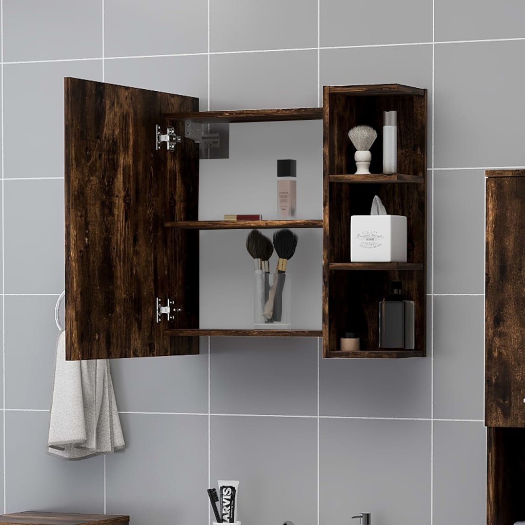 vidaXL Bathroom Mirror Cabinet Smoked Oak 62.5x20.5x64cm Engineered Wood 3