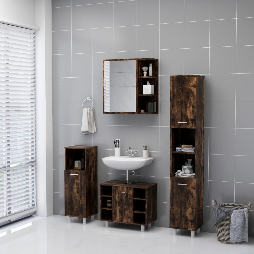 vidaXL Bathroom Mirror Cabinet Smoked Oak 62.5x20.5x64cm Engineered Wood 4