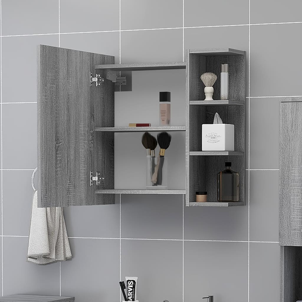 vidaXL Bathroom Mirror Cabinet Grey Sonoma 62.5x20.5x64 cm Engineered Wood 3