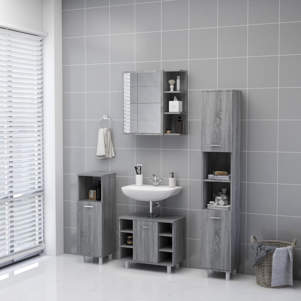 vidaXL Bathroom Mirror Cabinet Grey Sonoma 62.5x20.5x64 cm Engineered Wood 4