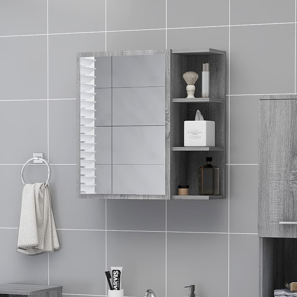 vidaXL Bathroom Mirror Cabinet Grey Sonoma 62.5x20.5x64 cm Engineered Wood 1