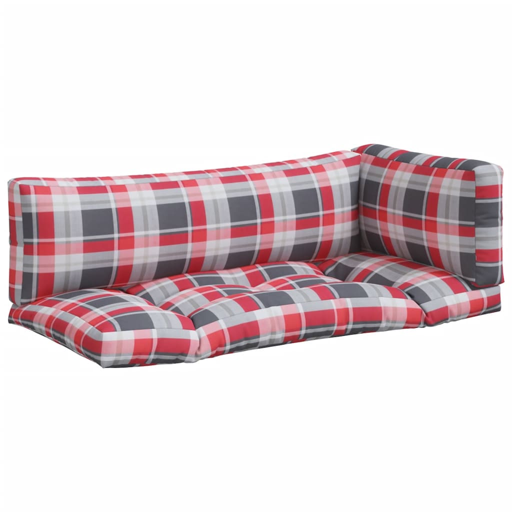 vidaXL Pallet Cushions 3 pcs Red Check Fabric 2