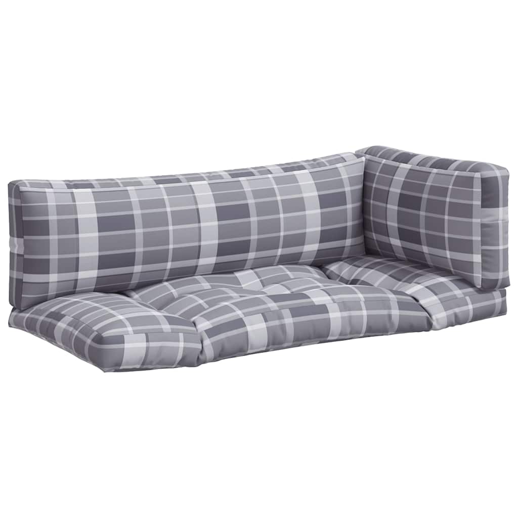 vidaXL Pallet Cushions 3 pcs Grey Check Fabric 2