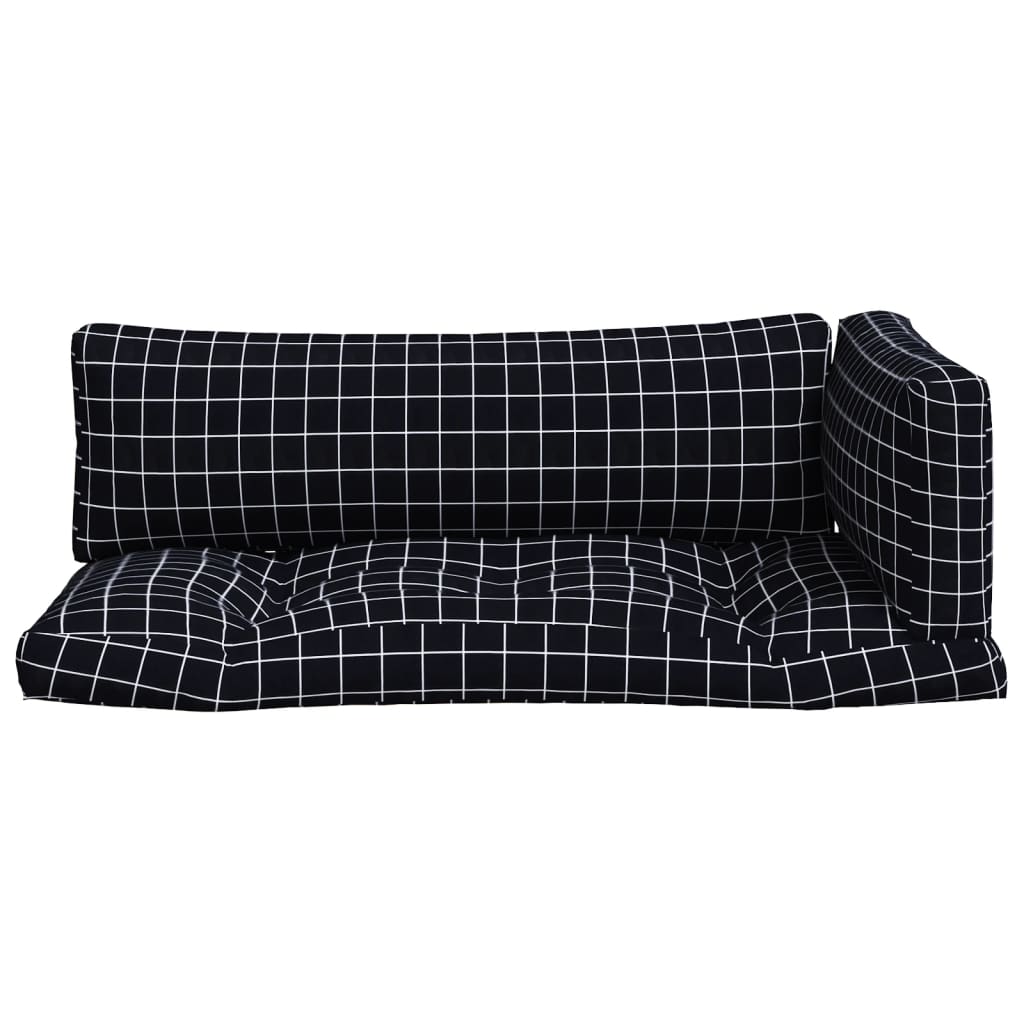 vidaXL Pallet Cushions 3 pcs Black Check Pattern Oxford Fabric 3