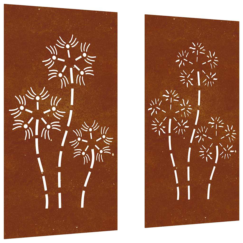 vidaXL Garden Wall Decorations 2pcs 105x55cm Corten Steel Flower Design 2