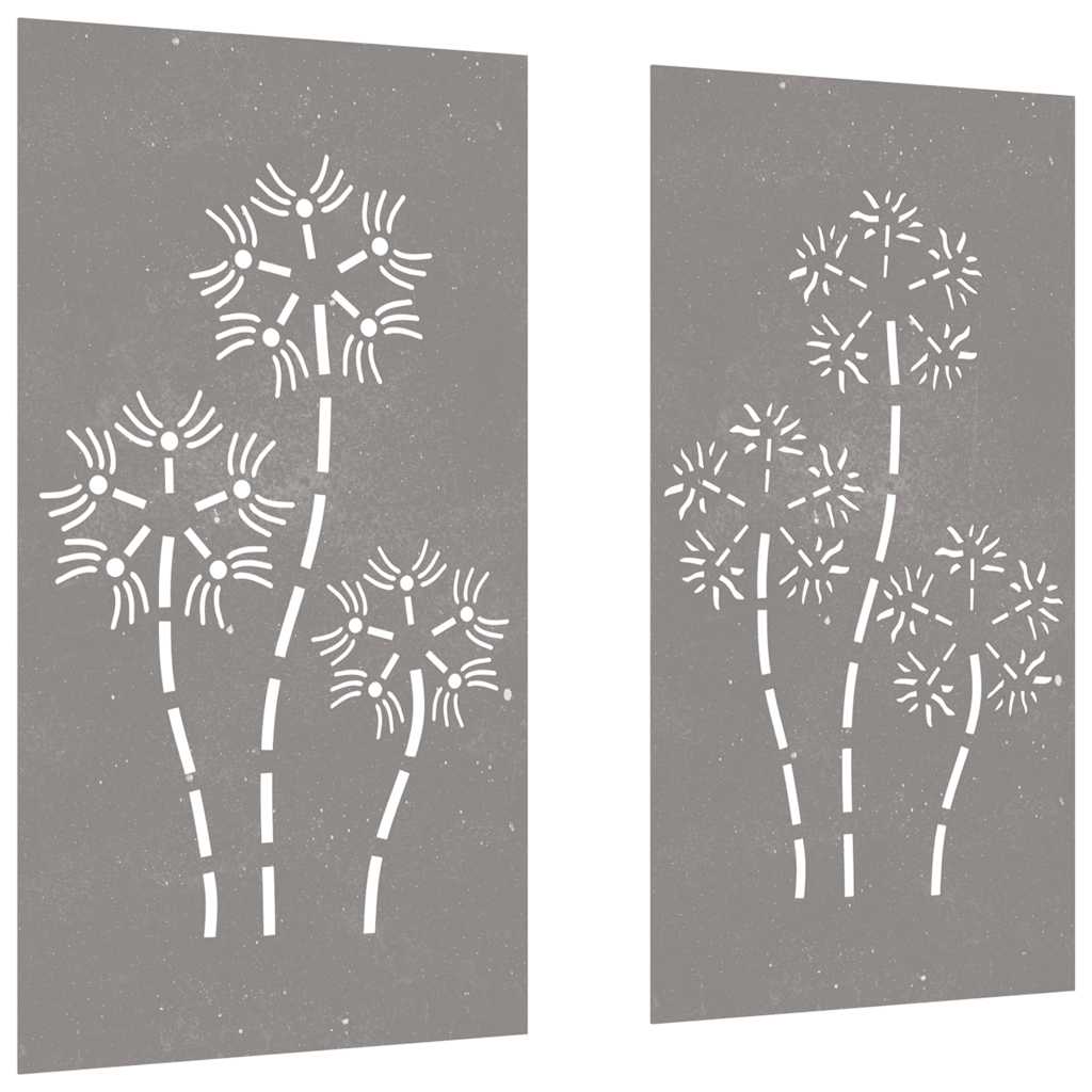 vidaXL Garden Wall Decorations 2pcs 105x55cm Corten Steel Flower Design 3
