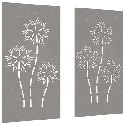 vidaXL Garden Wall Decorations 2pcs 105x55cm Corten Steel Flower Design 3