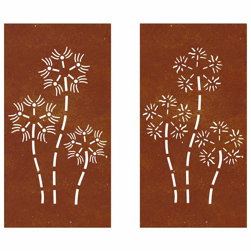 vidaXL Garden Wall Decorations 2pcs 105x55cm Corten Steel Flower Design 4