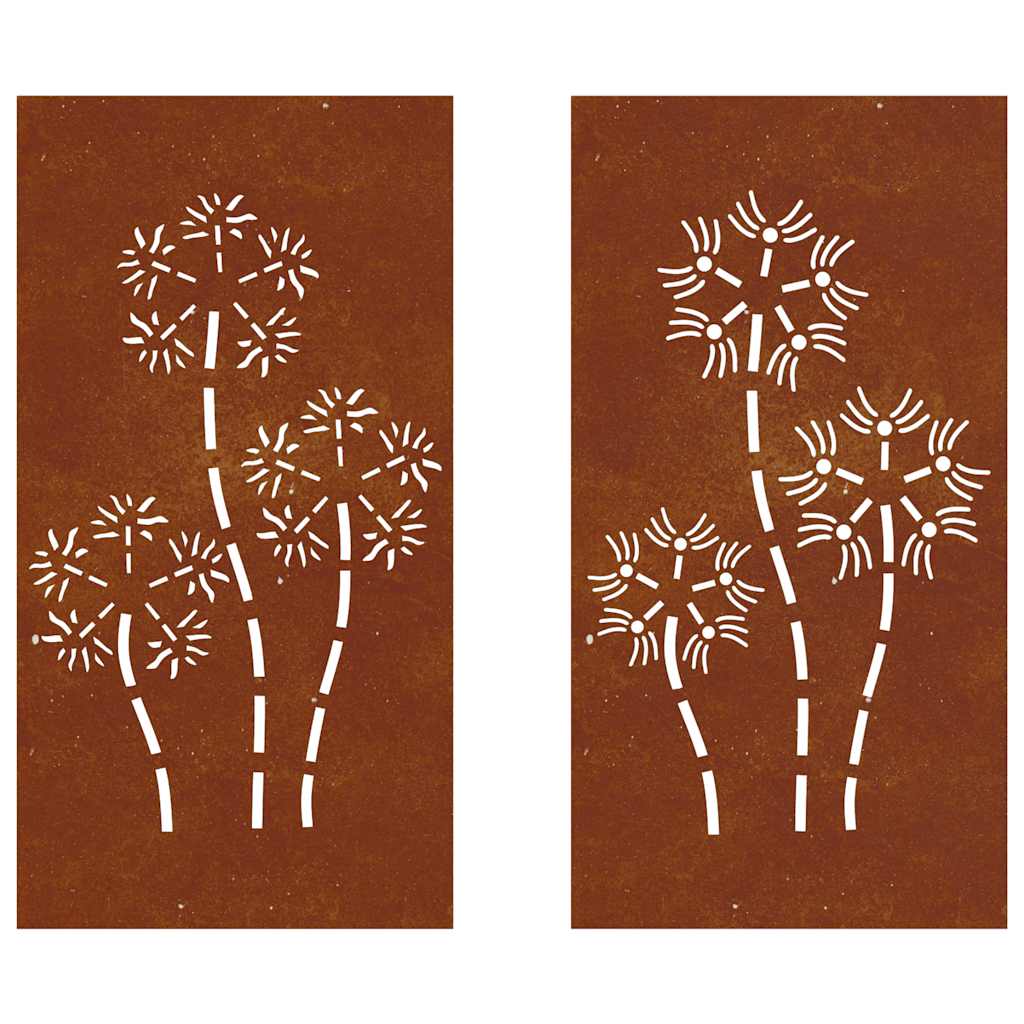vidaXL Garden Wall Decorations 2pcs 105x55cm Corten Steel Flower Design 5
