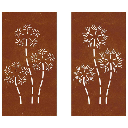 vidaXL Garden Wall Decorations 2pcs 105x55cm Corten Steel Flower Design 5