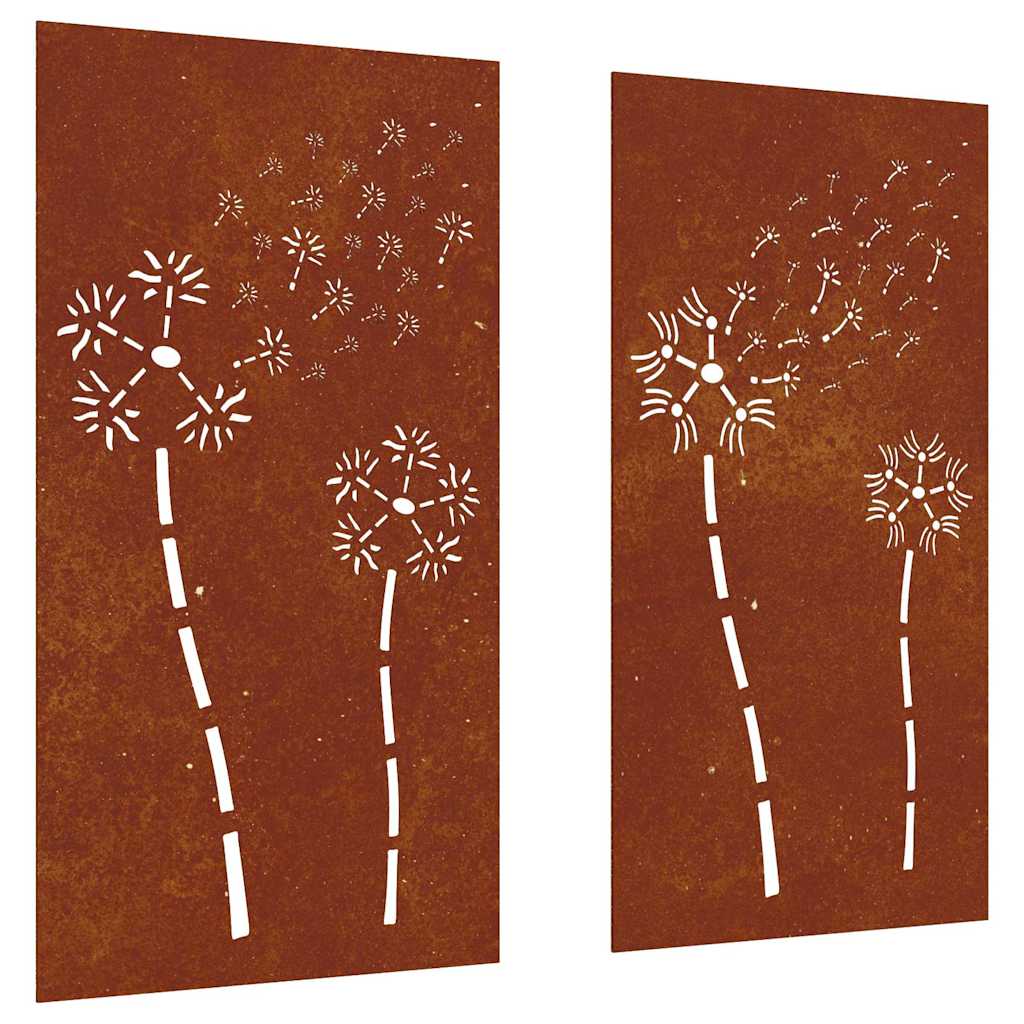 vidaXL Garden Wall Decorations 2pcs 105x55cm Corten Steel Flower Design 2
