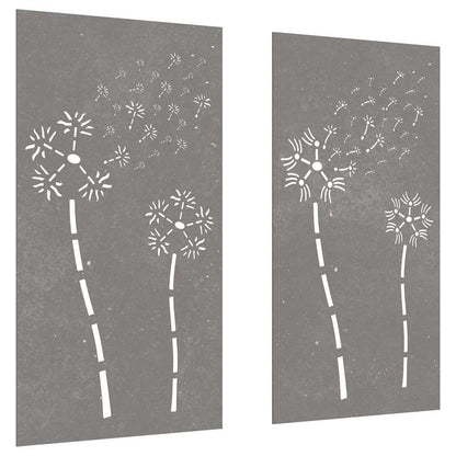 vidaXL Garden Wall Decorations 2pcs 105x55cm Corten Steel Flower Design 3