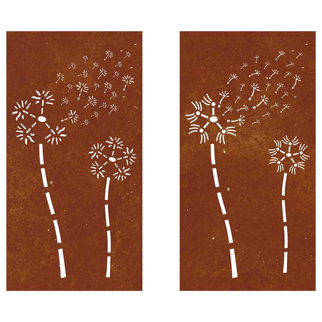 vidaXL Garden Wall Decorations 2pcs 105x55cm Corten Steel Flower Design 4