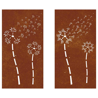 vidaXL Garden Wall Decorations 2pcs 105x55cm Corten Steel Flower Design 4