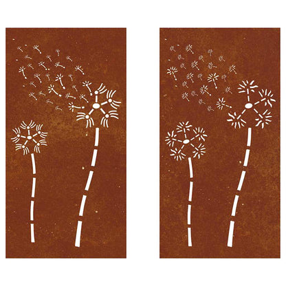 vidaXL Garden Wall Decorations 2pcs 105x55cm Corten Steel Flower Design 5