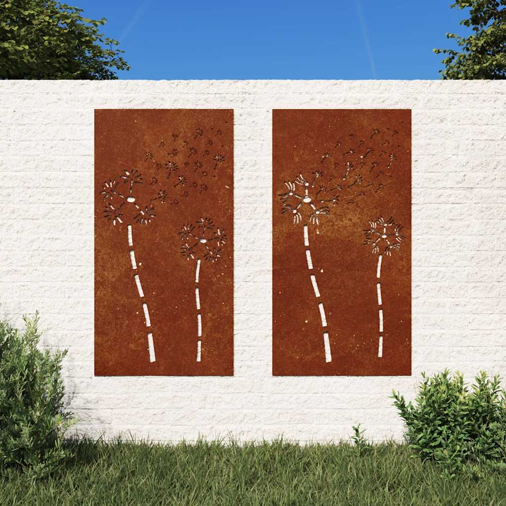 vidaXL Garden Wall Decorations 2pcs 105x55cm Corten Steel Flower Design 1