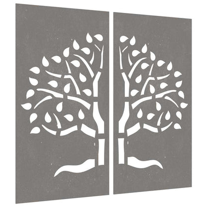 vidaXL Garden Wall Decorations 2 pcs 105x55 cm Corten Steel Tree Design 3