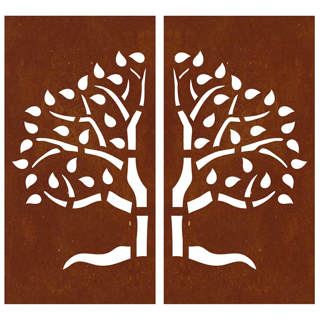 vidaXL Garden Wall Decorations 2 pcs 105x55 cm Corten Steel Tree Design 4