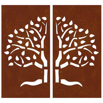 vidaXL Garden Wall Decorations 2 pcs 105x55 cm Corten Steel Tree Design 4