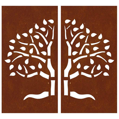 vidaXL Garden Wall Decorations 2 pcs 105x55 cm Corten Steel Tree Design 5