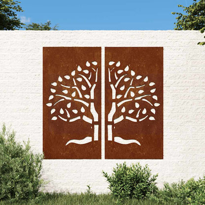 vidaXL Garden Wall Decorations 2 pcs 105x55 cm Corten Steel Tree Design 1