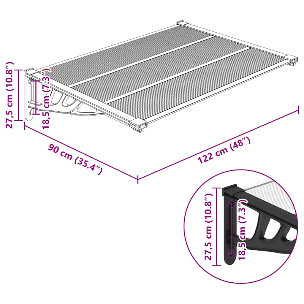 vidaXL Door Canopy Black and Transparent 122x90 cm Polycarbonate 6