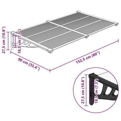 vidaXL Door Canopy Black and Transparent 152,5x90 cm Polycarbonate 6