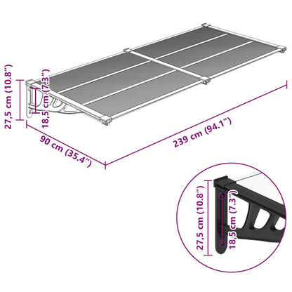vidaXL Door Canopy Black and Transparent 239x90 cm Polycarbonate 6