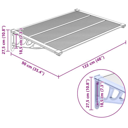 vidaXL Door Canopy Grey and Transparent 122x90 cm Polycarbonate 6