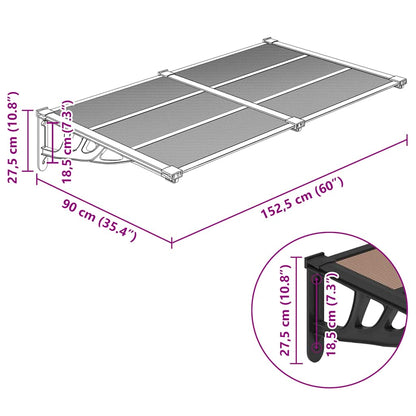 vidaXL Door Canopy Black 152,5x90 cm Polycarbonate 6