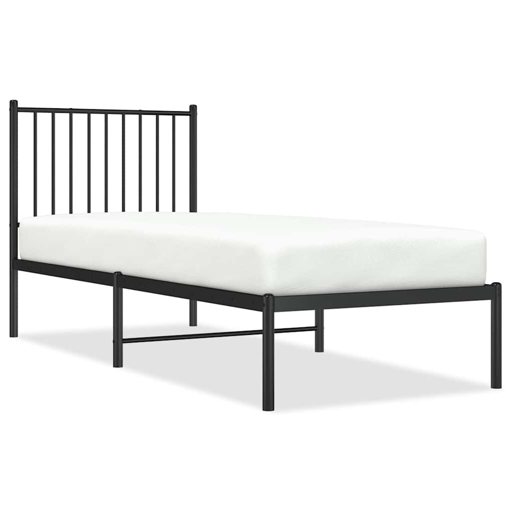 vidaXL Metal Bed Frame without Mattress with Headboard Black 75x190cm 2