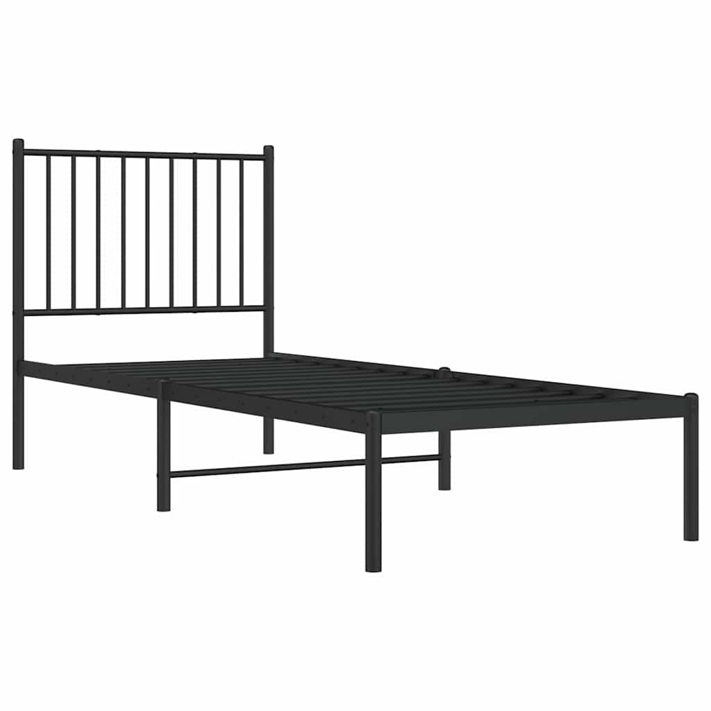 vidaXL Metal Bed Frame without Mattress with Headboard Black 75x190cm 3