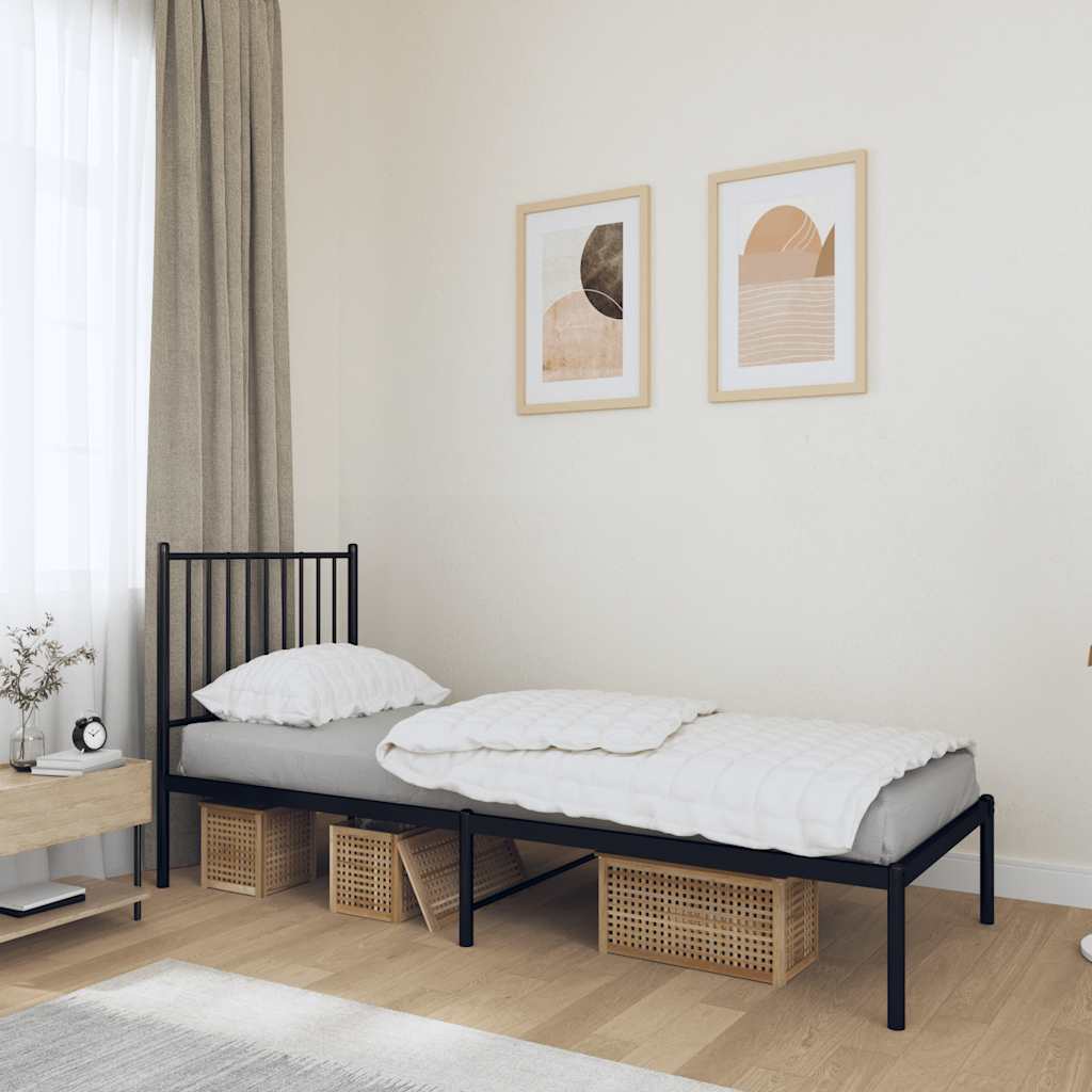 vidaXL Metal Bed Frame without Mattress with Headboard Black 75x190cm 1