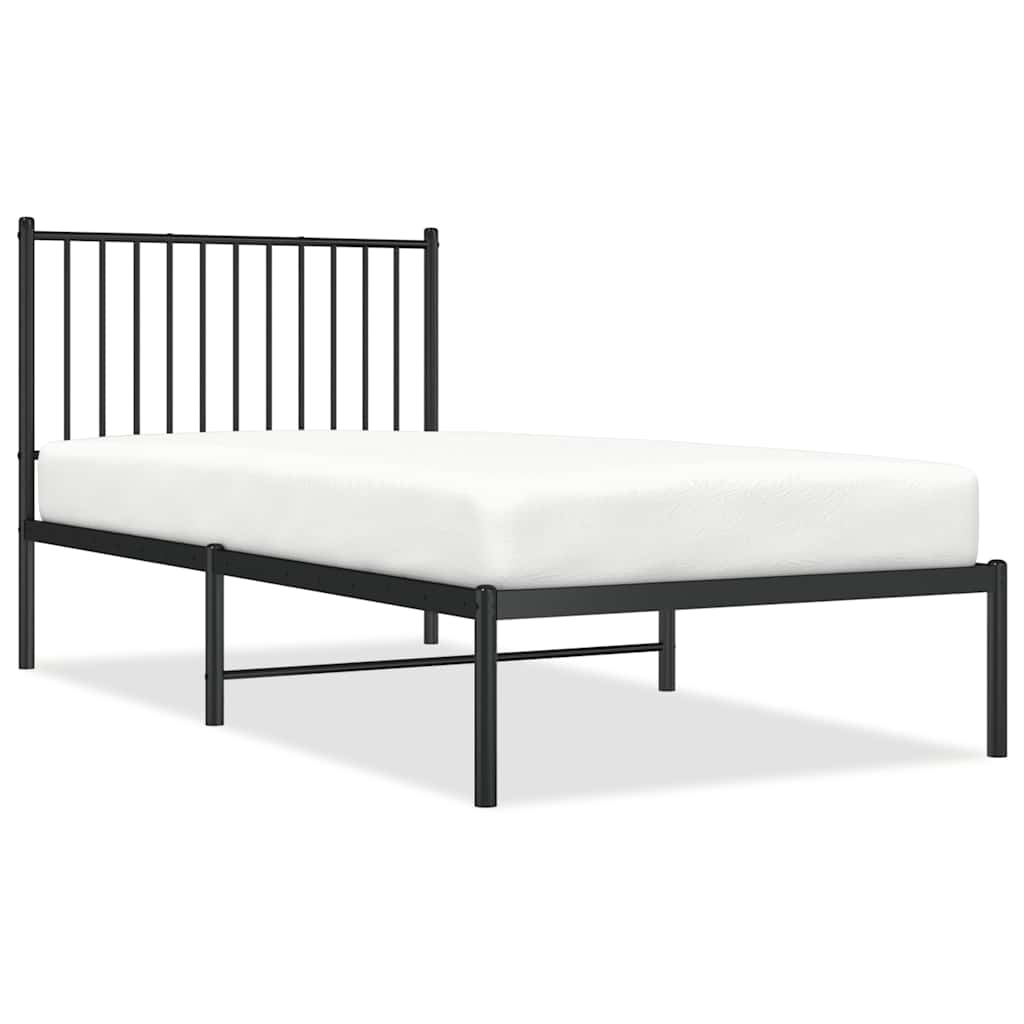 vidaXL Metal Bed Frame without Mattress with Headboard Black 90x190cm 2
