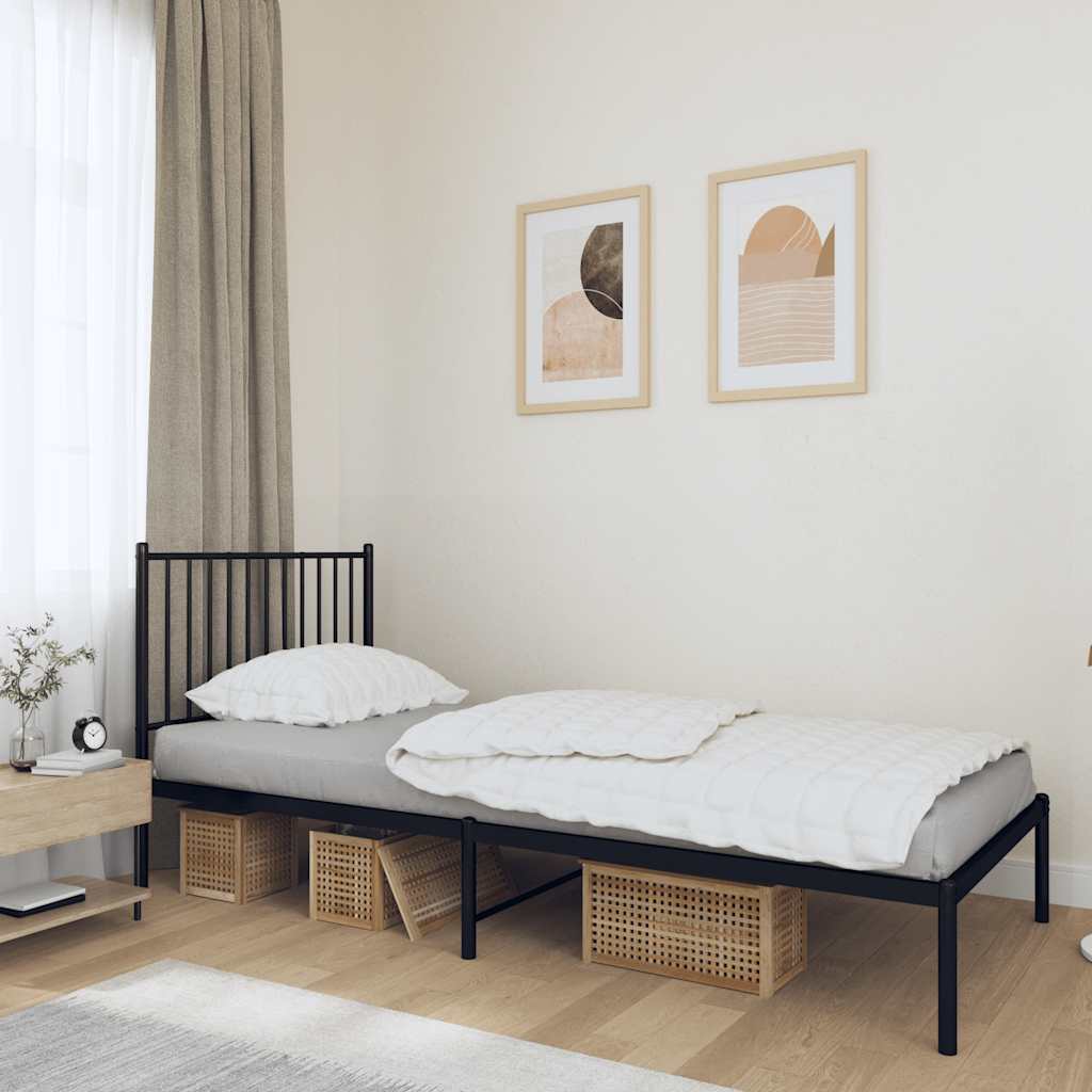 vidaXL Metal Bed Frame without Mattress with Headboard Black 90x190cm 1