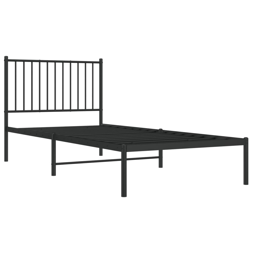 Metal Bed Frame without Mattress Black With headboard 90 cm 200 cm