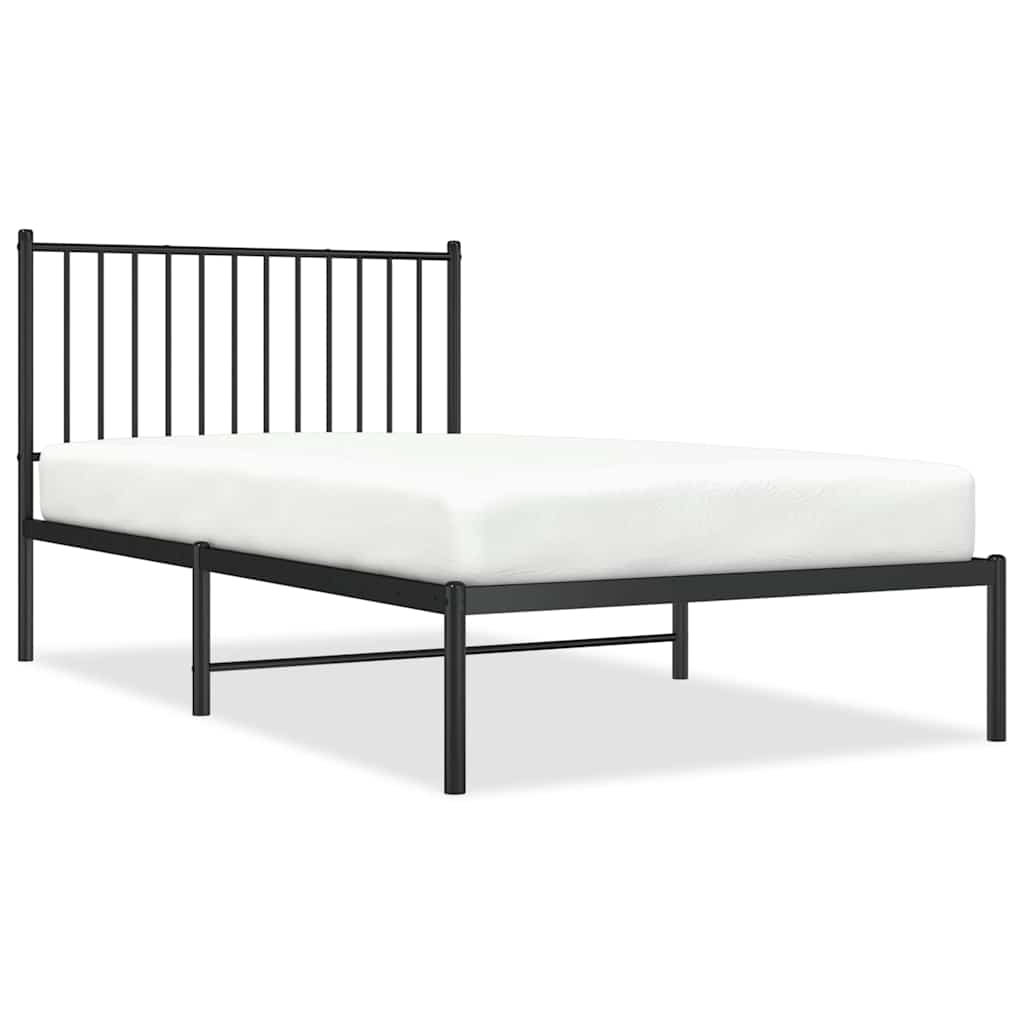 Metal Bed Frame without Mattress Black With headboard 100 cm 190 cm
