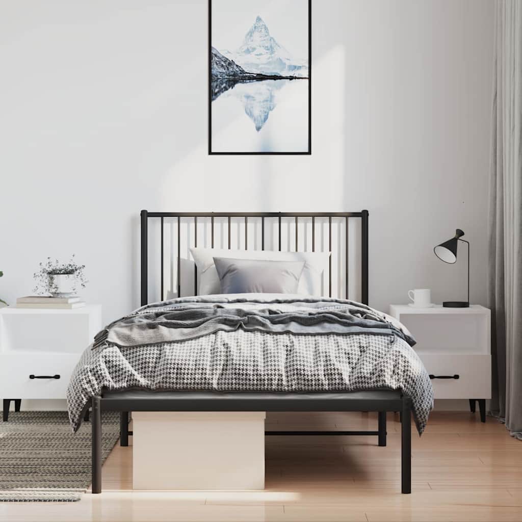 Metal Bed Frame without Mattress Black With headboard 100 cm 190 cm