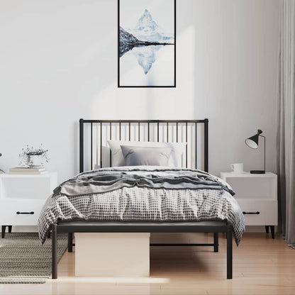 Metal Bed Frame without Mattress Black With headboard 100 cm 190 cm
