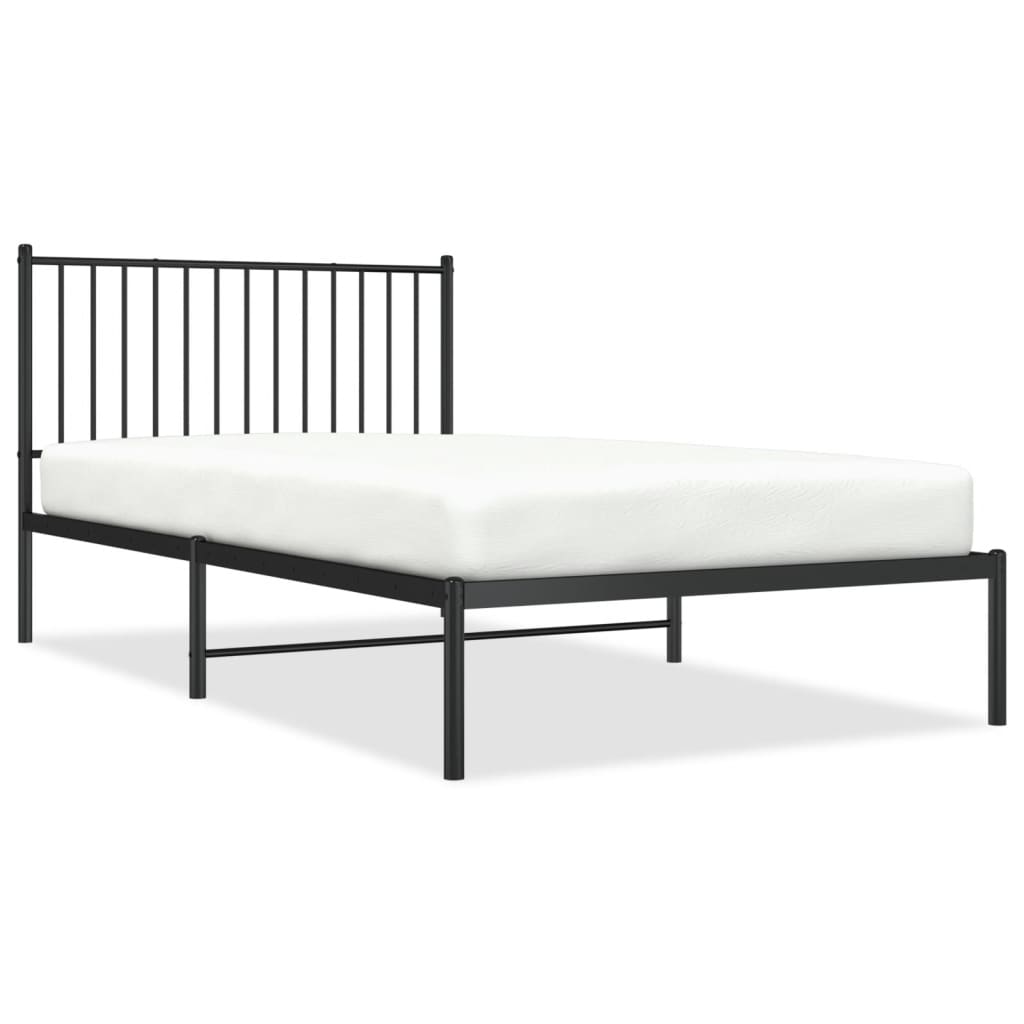 vidaXL Metal Bed Frame without Mattress with Headboard Black 107x203cm 2