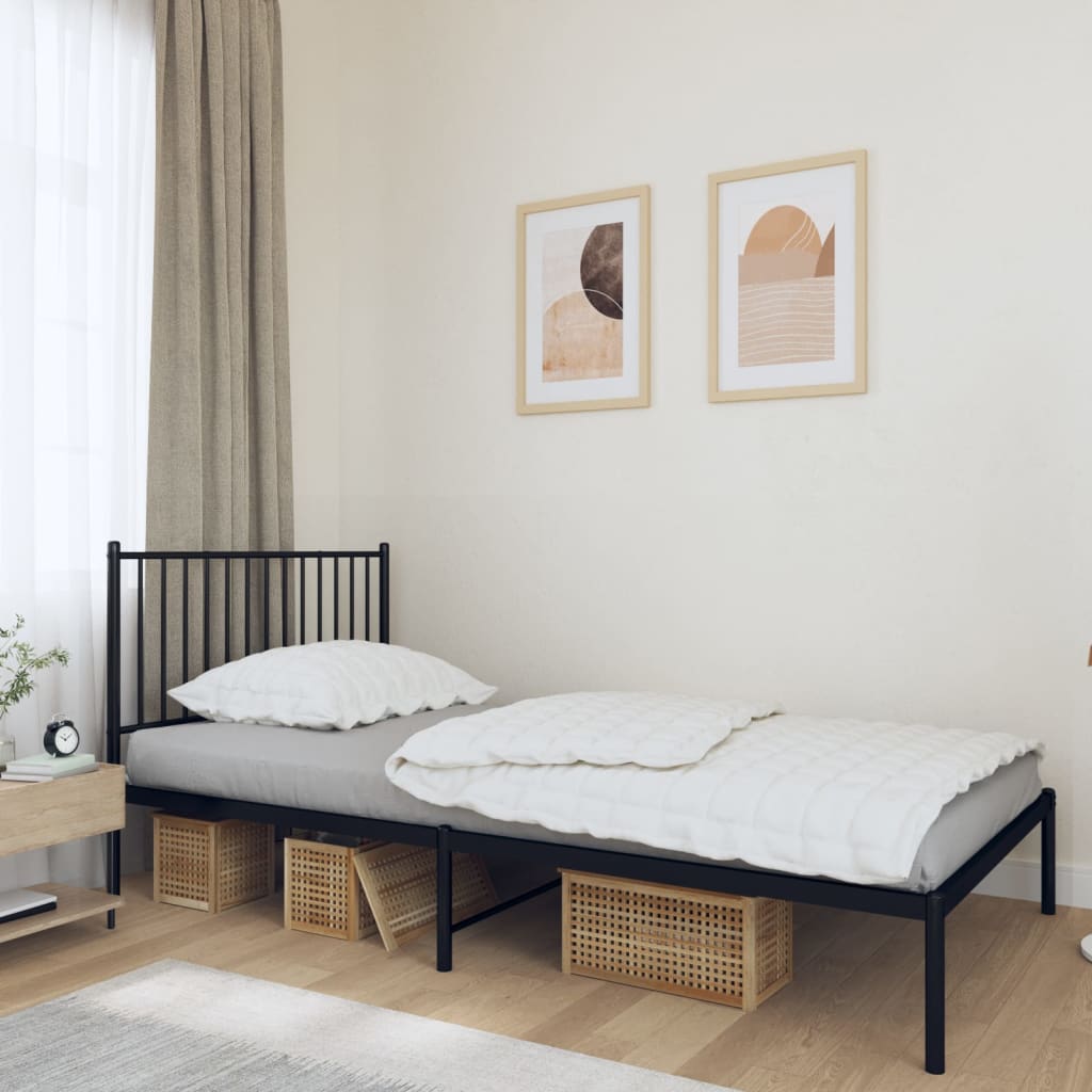 vidaXL Metal Bed Frame without Mattress with Headboard Black 107x203cm 1