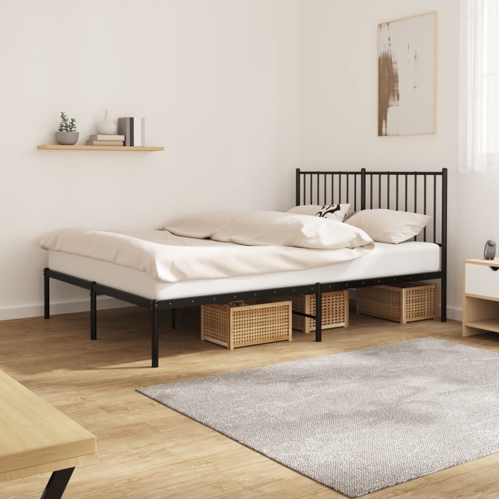 vidaXL Metal Bed Frame without Mattress with Headboard Black 140x190cm 1