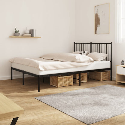 vidaXL Metal Bed Frame without Mattress with Headboard Black 140x190cm 1