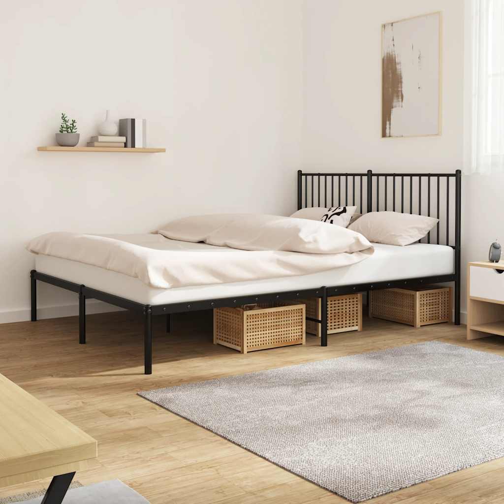 vidaXL Metal Bed Frame without Mattress Black with Headboard